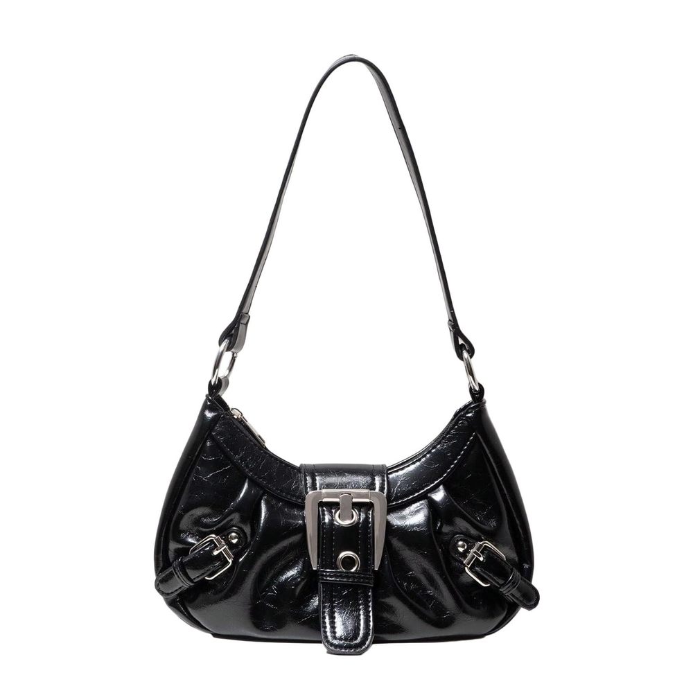 Glossy Buckle Studded Hobo Bags Pu Leather Clutch Shoulder Strap Tote :v